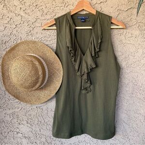 Olive Green Ruffled Sleeveless Top Small Studded Details Around Neckline